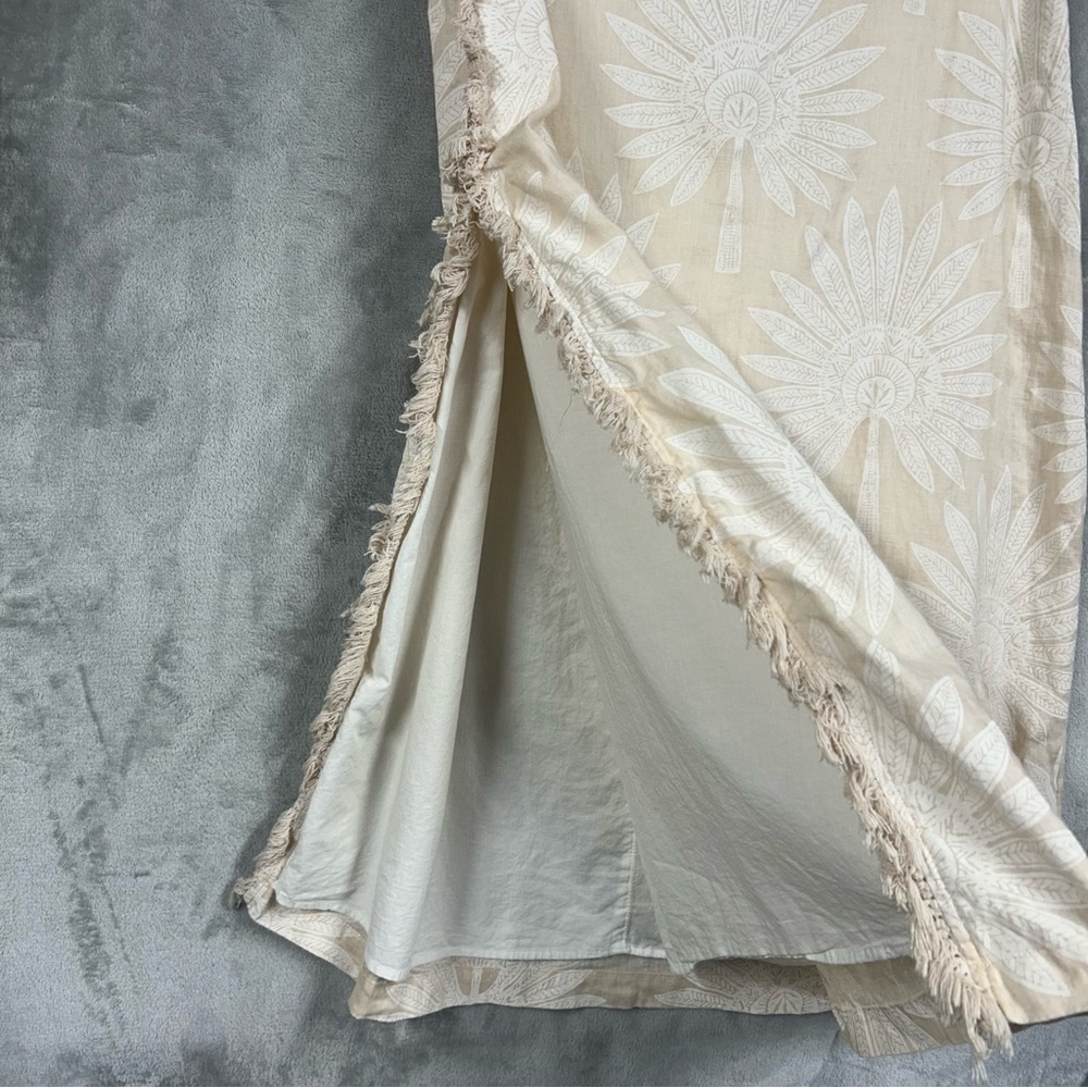 Spartina Kai Linen Shirt & Kade Linen Skirt Callawassie Palmetto Tan Fringe Sz M - Picture 11 of 16